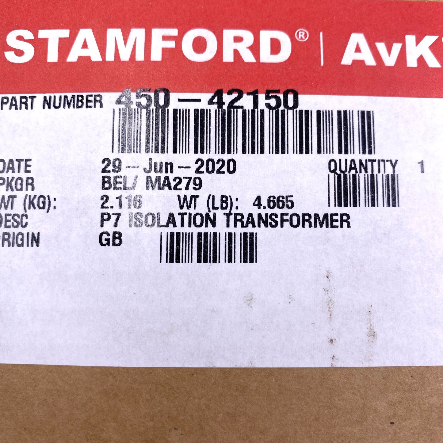 Stamford 450-42150 Isolation Transformer