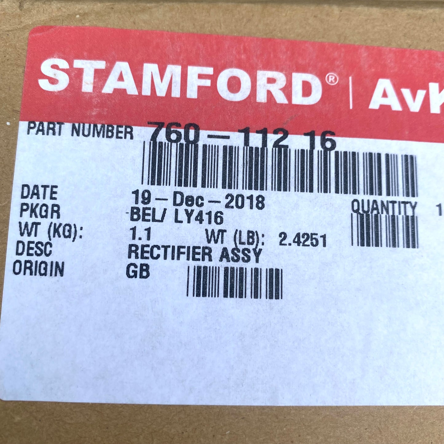 Stamford 760-11216 Stamford Rotating Rectifier Assembly